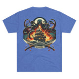 Kraken's Ink Ship Under Fire Unisex Tri-Blend Crew Tee