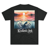 Kraken's Ink Watercolor Sunset Unisex Tri-Blend Crew Tee