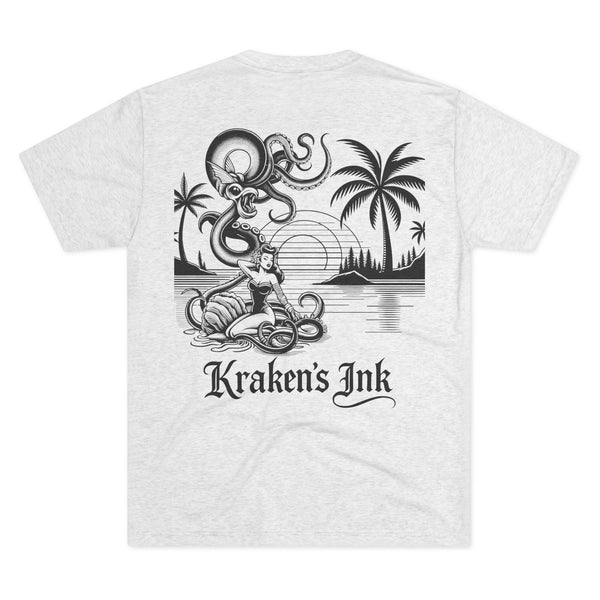 Kraken's Ink Pinup Girl Beach Unisex Tri-Blend Crew Tee