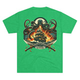 Kraken's Ink Ship Under Fire Unisex Tri-Blend Crew Tee