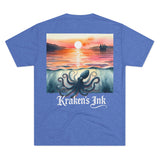 Kraken's Ink Watercolor Sunset Unisex Tri-Blend Crew Tee