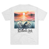 Kraken's Ink Watercolor Sunset Unisex Tri-Blend Crew Tee