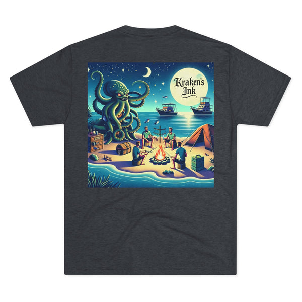 Kraken's Ink Boat Island Camping Unisex Tri-Blend Crew Tee