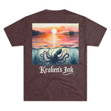 Kraken's Ink Watercolor Sunset Unisex Tri-Blend Crew Tee