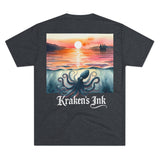 Kraken's Ink Watercolor Sunset Unisex Tri-Blend Crew Tee