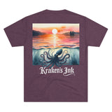 Kraken's Ink Watercolor Sunset Unisex Tri-Blend Crew Tee