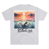 Kraken's Ink Watercolor Sunset Unisex Tri-Blend Crew Tee