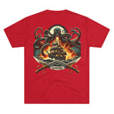 Kraken's Ink Ship Under Fire Unisex Tri-Blend Crew Tee