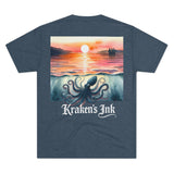 Kraken's Ink Watercolor Sunset Unisex Tri-Blend Crew Tee