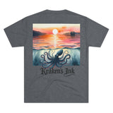 Kraken's Ink Watercolor Sunset Unisex Tri-Blend Crew Tee