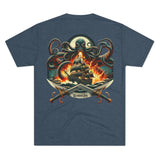 Kraken's Ink Ship Under Fire Unisex Tri-Blend Crew Tee