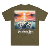 Kraken's Ink Watercolor Sunset Unisex Tri-Blend Crew Tee