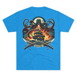 Kraken's Ink Ship Under Fire Unisex Tri-Blend Crew Tee