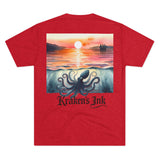 Kraken's Ink Watercolor Sunset Unisex Tri-Blend Crew Tee